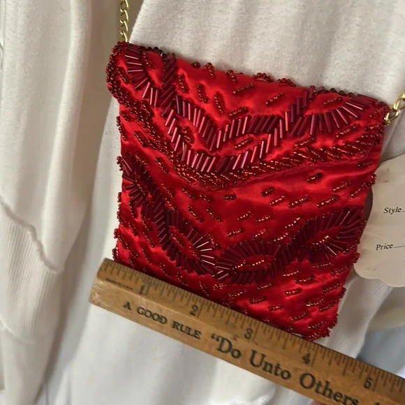 Vintage MISTER ERNEST Mini Formal Evening Red Beaded Crossbody Bag - Picture 8 of 8